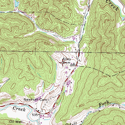 Topographic Map of Alley Cemetery, WV