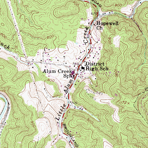 Topographic Map of Alum Creek Elementary School, WV