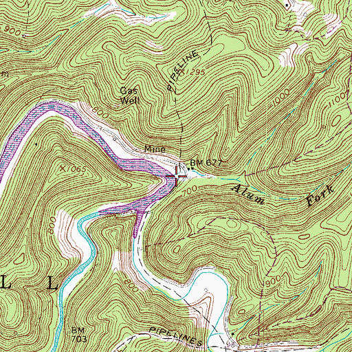 Topographic Map of Alum Fork, WV