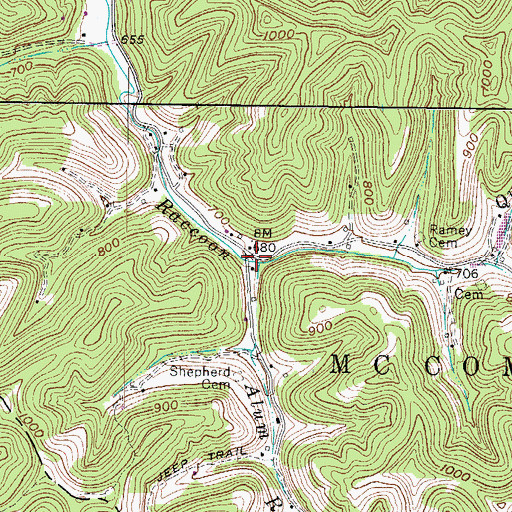 Topographic Map of Alum Rock Branch, WV