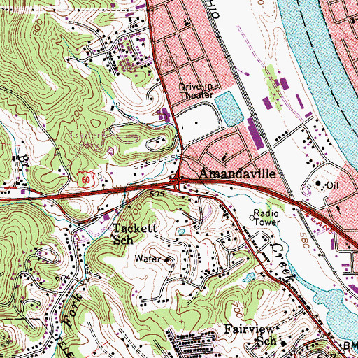 Topographic Map of Amandaville, WV