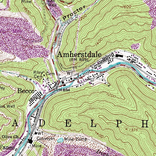 Topographic Map of Amherstdale, WV