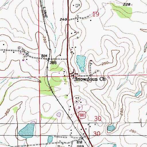 Topographic Map of Snowdoun Baptist Church, AL