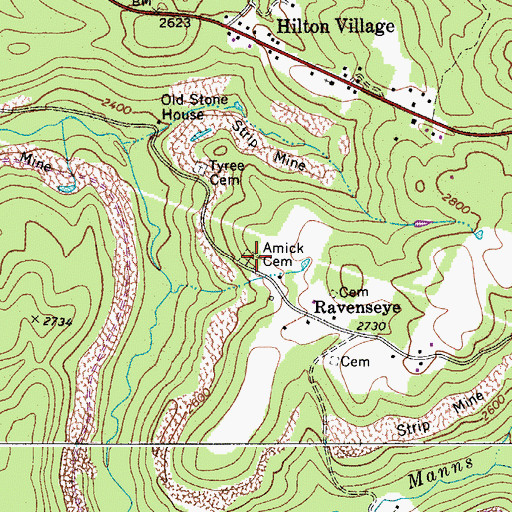 Topographic Map of Amick Cemetery, WV