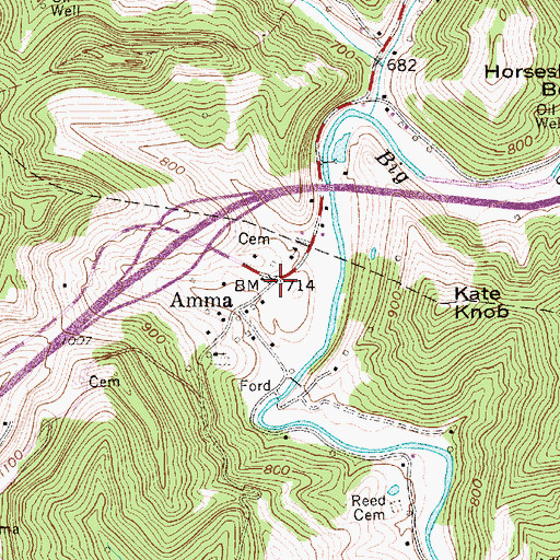 Topographic Map of Amma, WV
