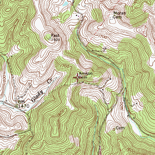 Topographic Map of Amnon Cemetery, WV