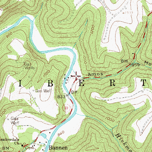 Topographic Map of Amos Hollow, WV