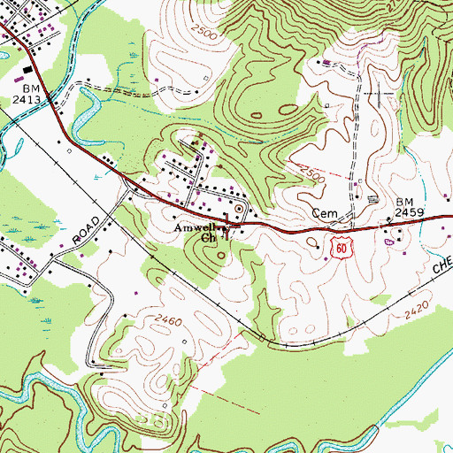 Topographic Map of Amwell Baptist Church, WV