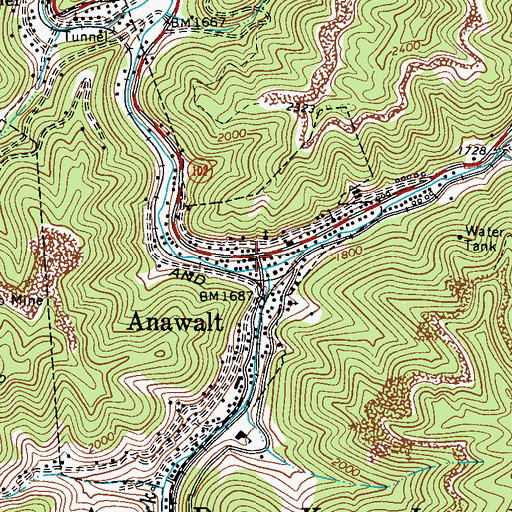 Topographic Map of Anawalt, WV