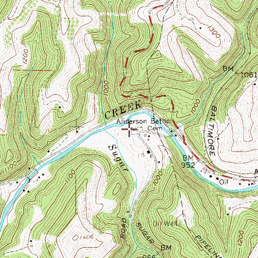 Topographic Map of Anderson Bethel Cemetery, WV