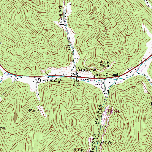 Topographic Map of Andrew, WV
