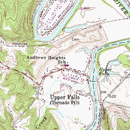 Topographic Map of Andrews Heights Elementary School, WV