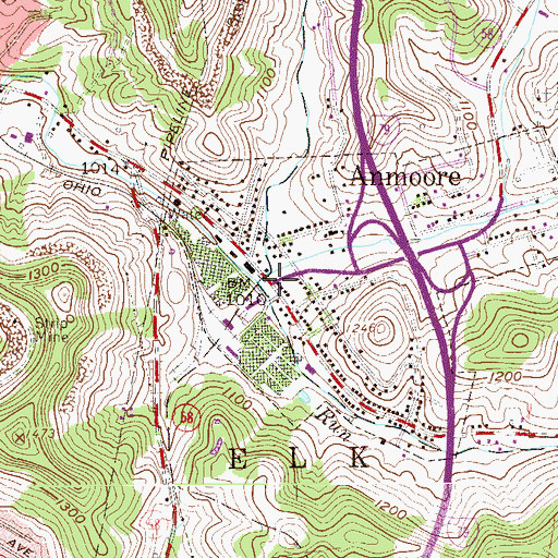 Topographic Map of Anmoore, WV