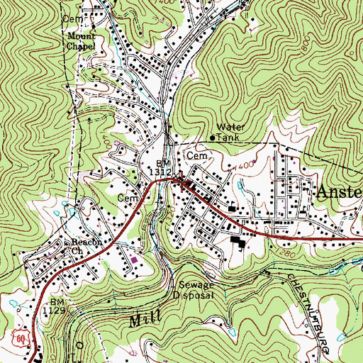Topographic Map of Ansted, WV