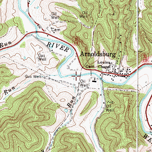 Topographic Map of Anthony Run, WV