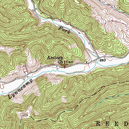 Topographic Map of Antioch Baptist Church, WV