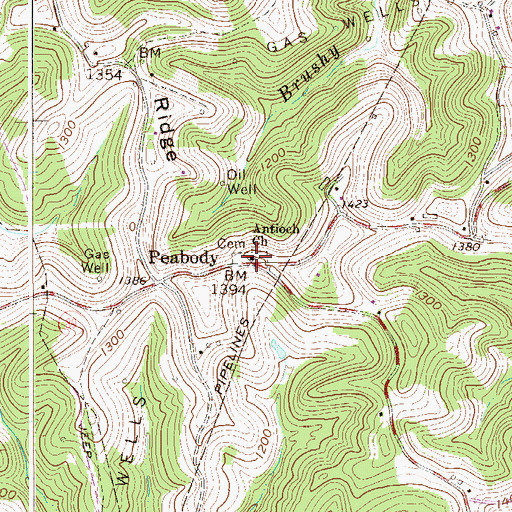 Topographic Map of Antioch Church, WV