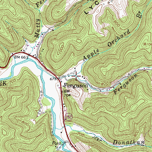 Topographic Map of Apple Orchard Branch, WV