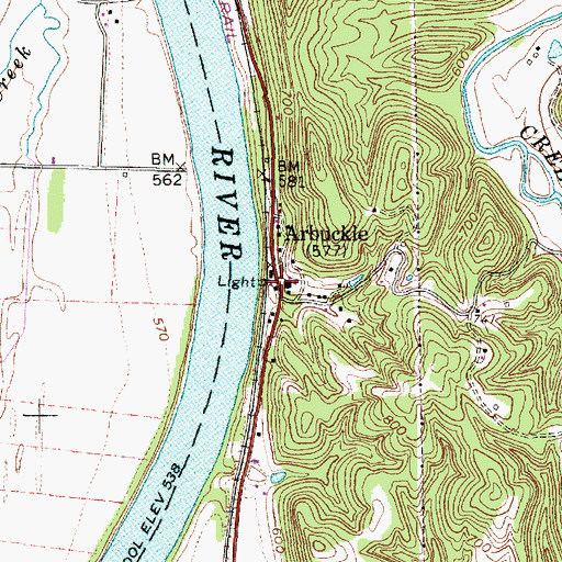 Topographic Map of Arbuckle, WV