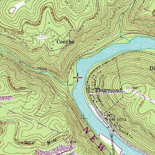 Topographic Map of Arbuckle Creek, WV