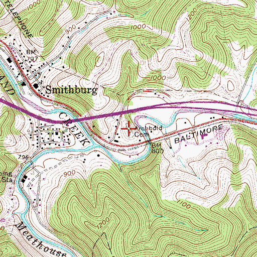 Topographic Map of Archbold Cemetery, WV