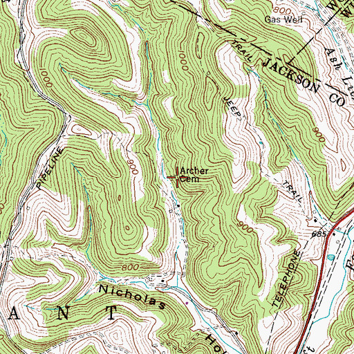Topographic Map of Archer Cemetery, WV