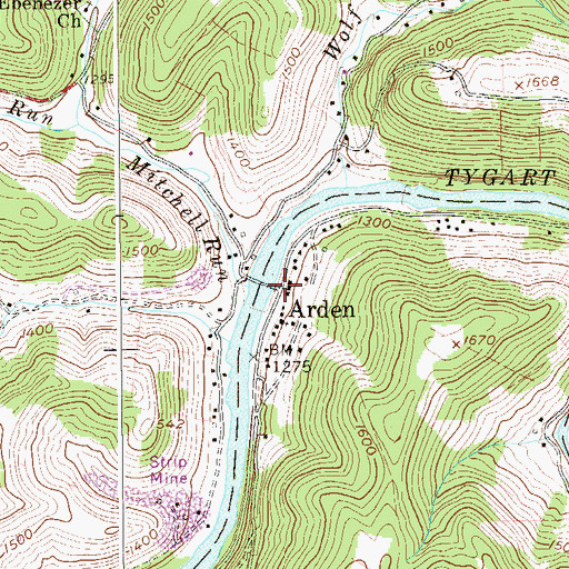 Topographic Map of Arden, WV