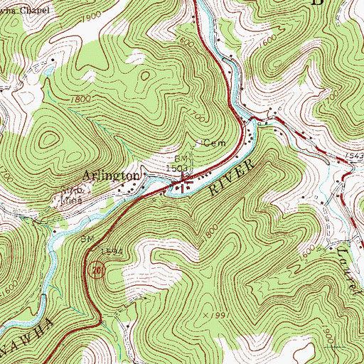 Topographic Map of Arlington, WV