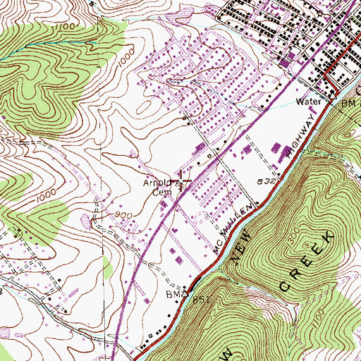 Topographic Map of Arnold Cemetery, WV