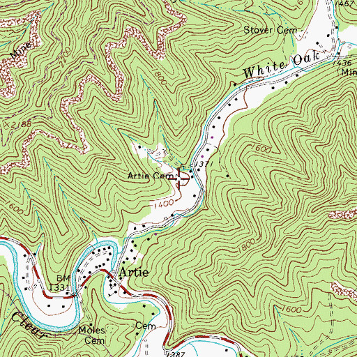Topographic Map of Artie Cemetery, WV