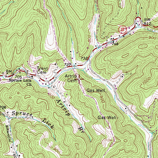 Topographic Map of Artrip Cemetery, WV