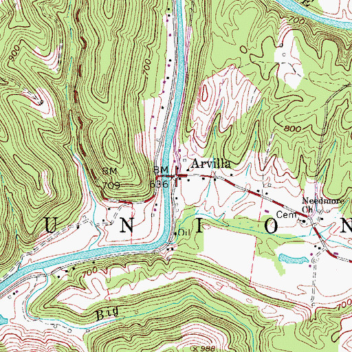 Topographic Map of Arvilla, WV