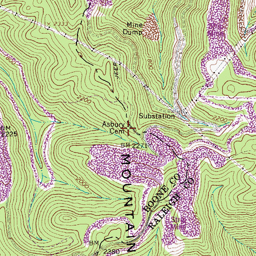 Topographic Map of Asbury Cemetery, WV