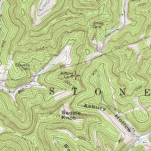 Topographic Map of Asbury Cemetery, WV