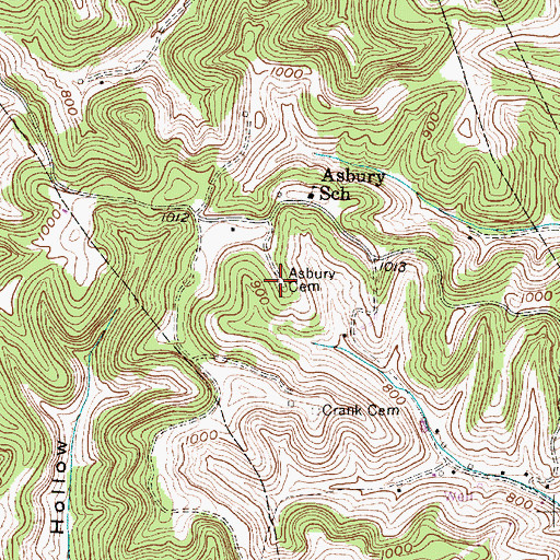 Topographic Map of Asbury Cemetery, WV
