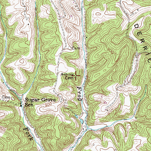 Topographic Map of Asbury Cemetery, WV