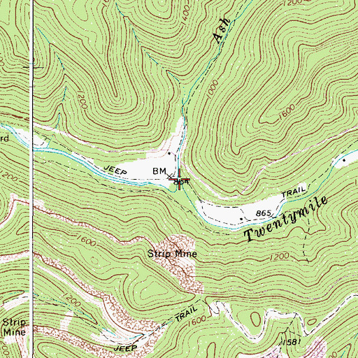 Topographic Map of Ash Fork, WV