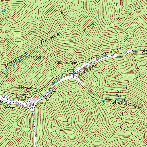 Topographic Map of Ashcamp Branch, WV