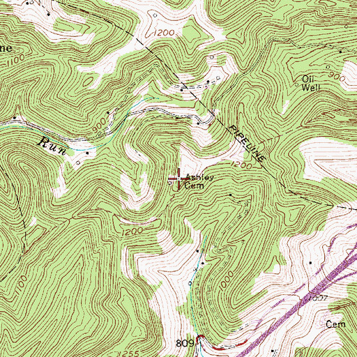 Topographic Map of Ashley Cemetery, WV