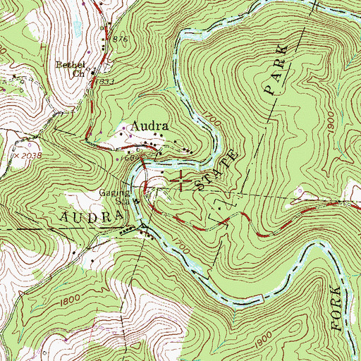 Topographic Map of Audra State Park, WV