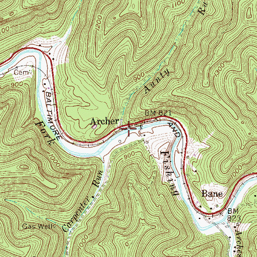 Topographic Map of Aunty Run, WV