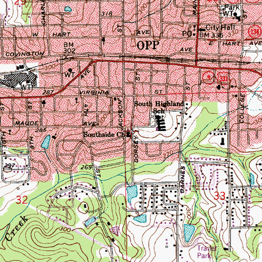 Topographic Map of Southside Baptist Church, AL