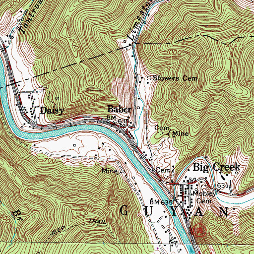 Topographic Map of Baber, WV