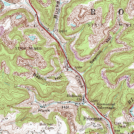 Topographic Map of Bablin Hollow, WV