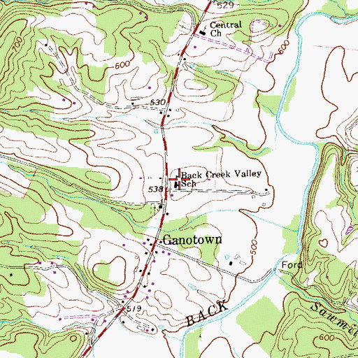 Topographic Map of Back Creek Valley Elementary School, WV