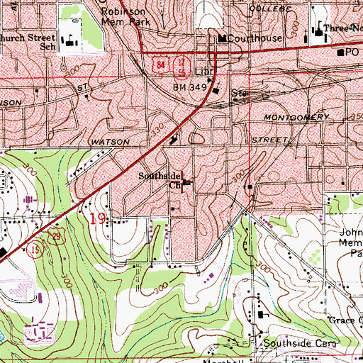 Topographic Map of Southside Baptist Church, AL