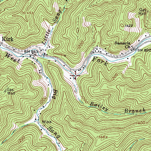 Topographic Map of Bailey Branch, WV