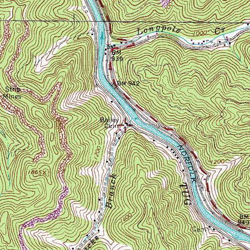 Topographic Map of Bailey Cemetery, WV