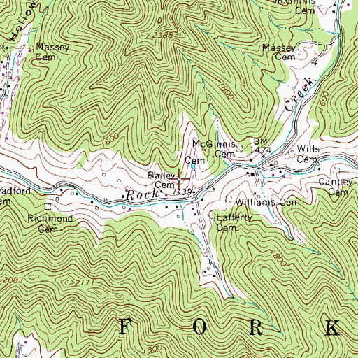 Topographic Map of Bailey Cemetery, WV