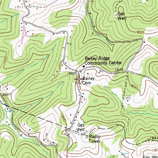 Topographic Map of Bailey Cemetery, WV